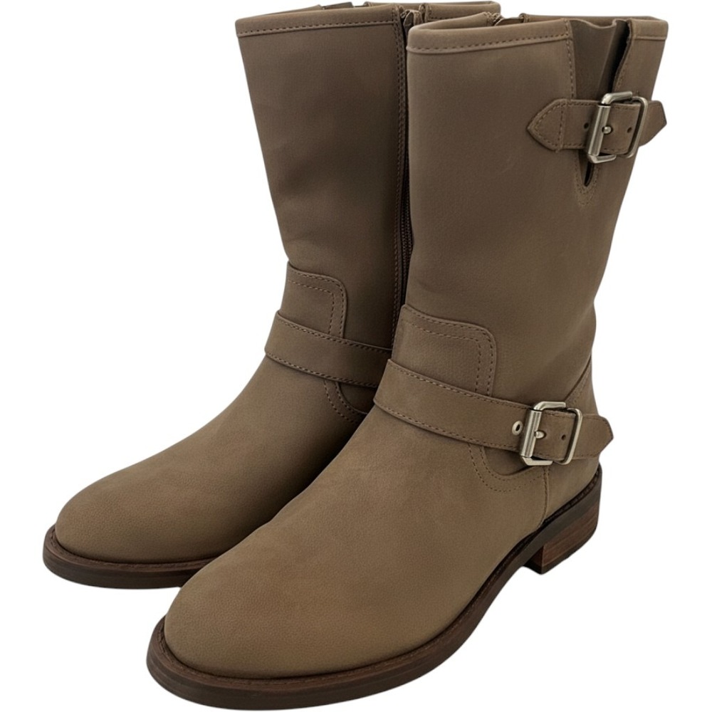DV Dolce Vita Payce Moto Boots Dark Taupe Buckle Mid Calf Size 6 NEW
